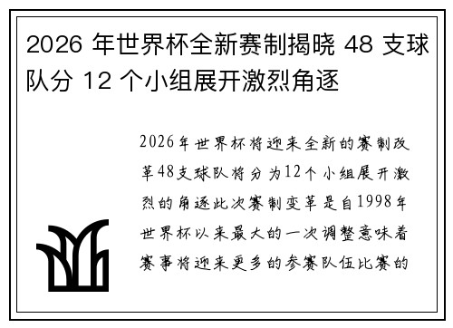 2026 年世界杯全新赛制揭晓 48 支球队分 12 个小组展开激烈角逐