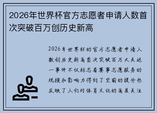 2026年世界杯官方志愿者申请人数首次突破百万创历史新高