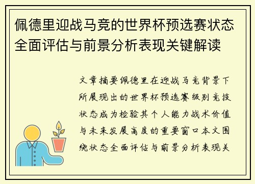 佩德里迎战马竞的世界杯预选赛状态全面评估与前景分析表现关键解读 佩德里迎战马竞的世界杯预选赛状态全面评估与前景分析表现关键解读